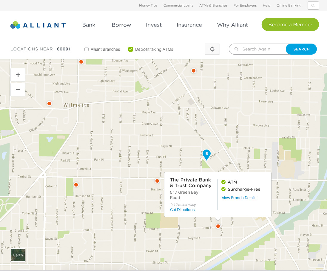atm finder results map based interface